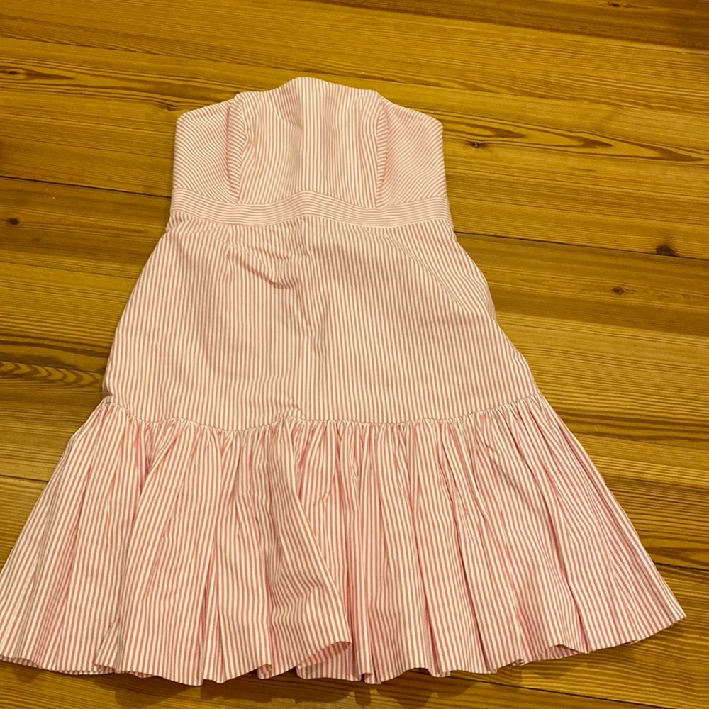 Kentucky Derby spring pink seersucker dress with ruffled hem